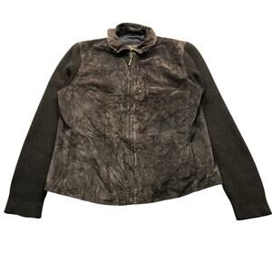 Vintage Fabio Suede Leather Jacket Womens Large Acrylic Knit Sleeves Brown